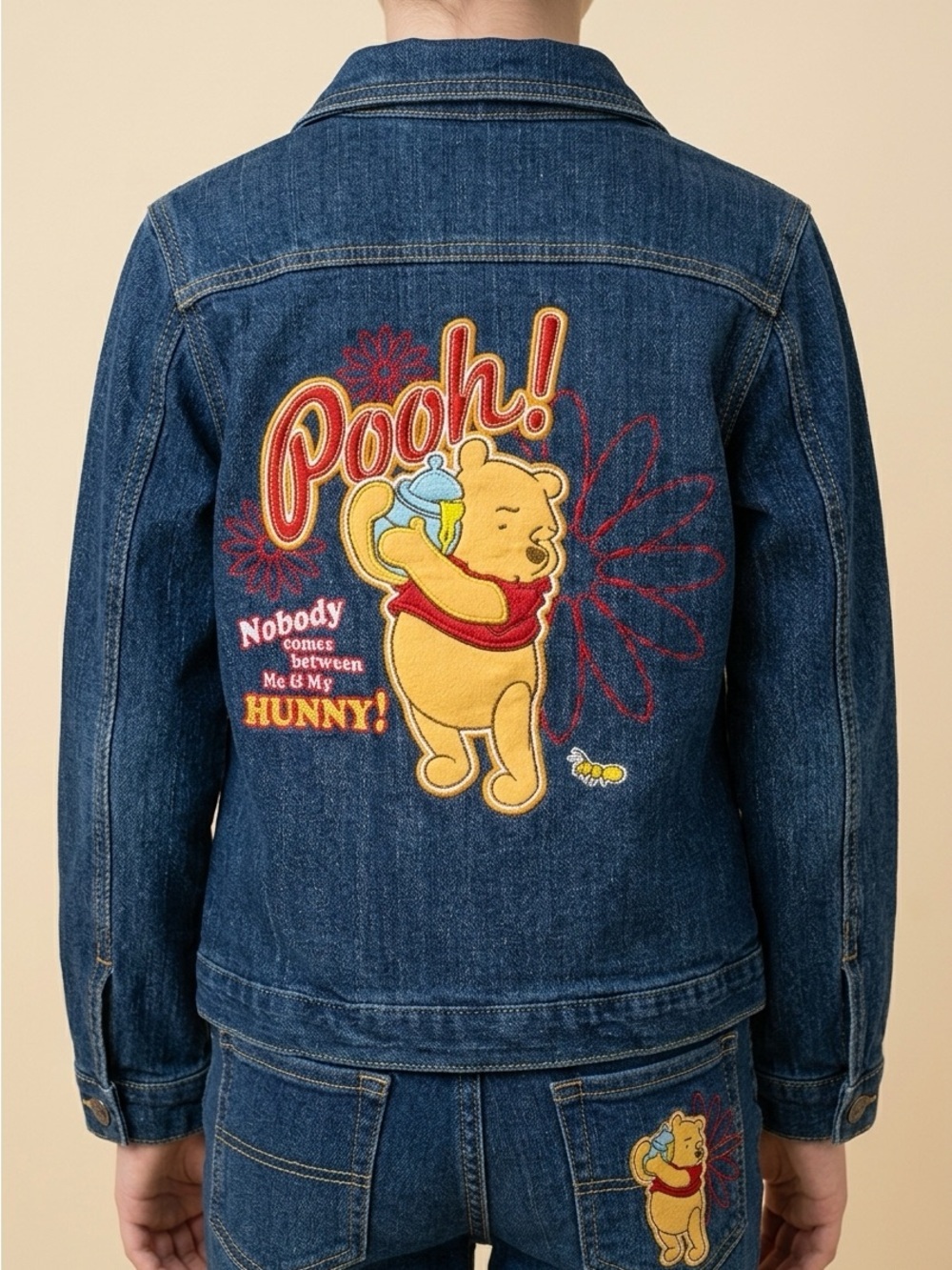 Kids vintage’s  90s Winnie the Pooh Denim Jacket Embroidered Back Patch Japanes